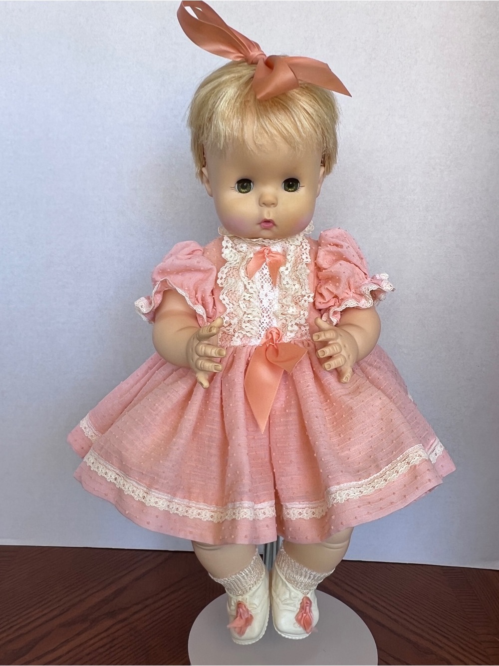 Vintage Effanbee Button Nose Baby Toddler Doll Vinyl Jointed Dress 17" WORKS
